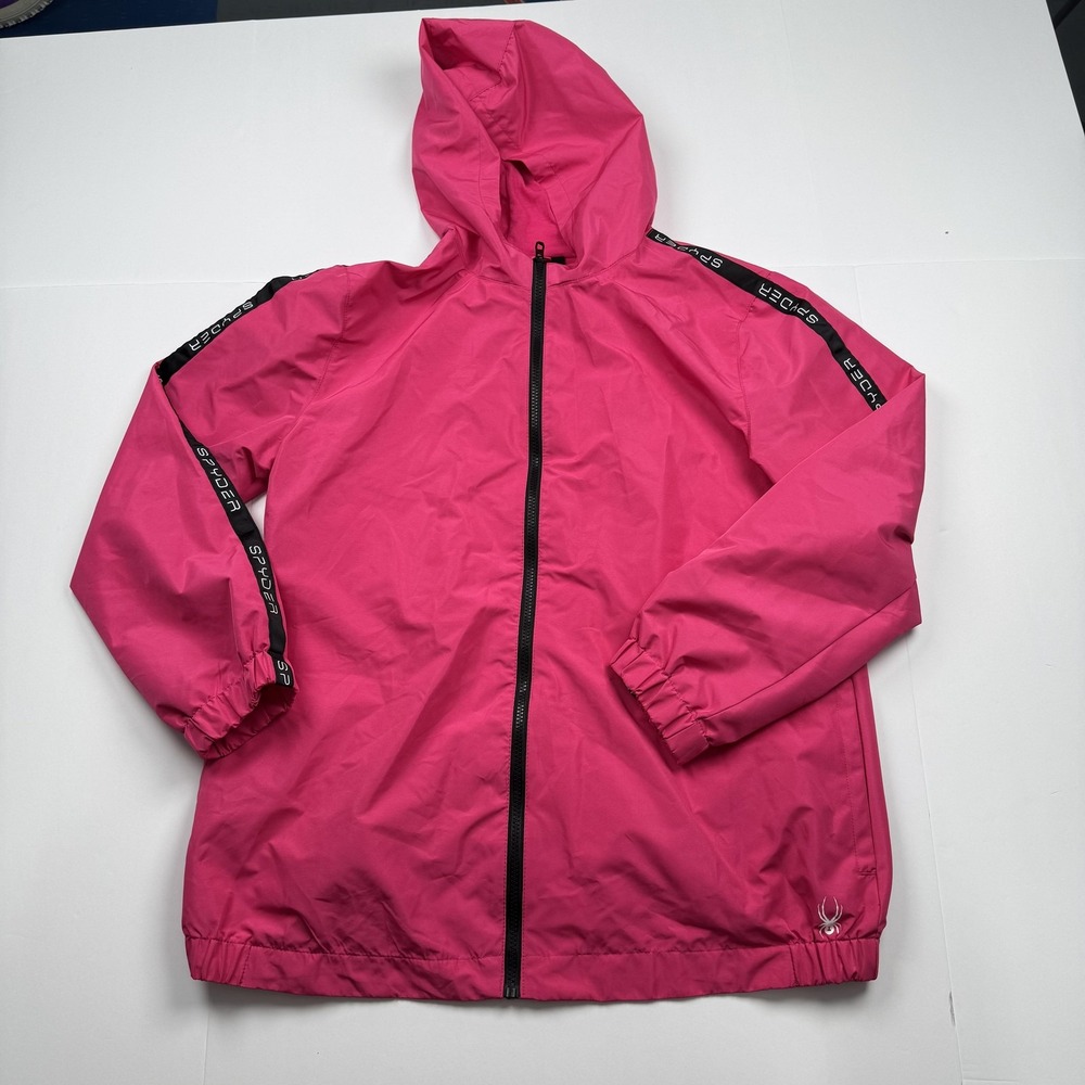 Spyder Jacket Womens XL Pink Hooded Full Zip Windbreaker Polyester Logo Outdoor